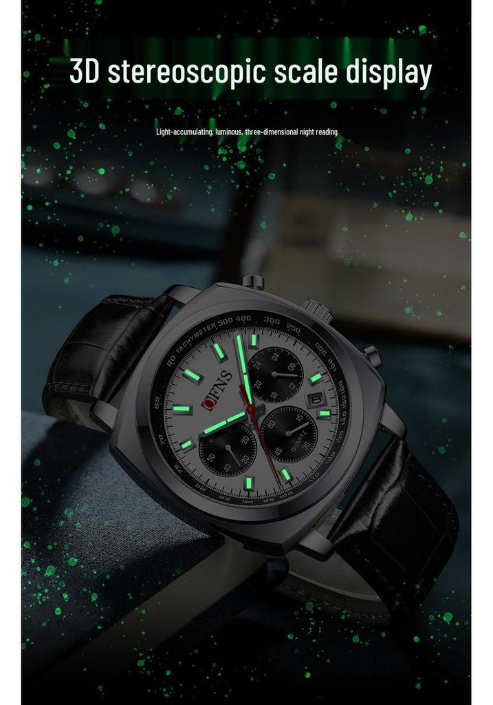OFNS Men's Multi-Function Waterproof Quartz Watch - Business Edition with Calendar and Six-Hand Chronograph.