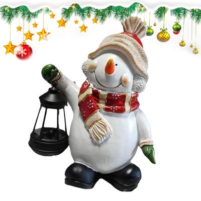 Snowman Figurines Creative Resin Solar Light Statue Christmas Snowman Figurines for Holiday Home Party Workplace Backyard Patio