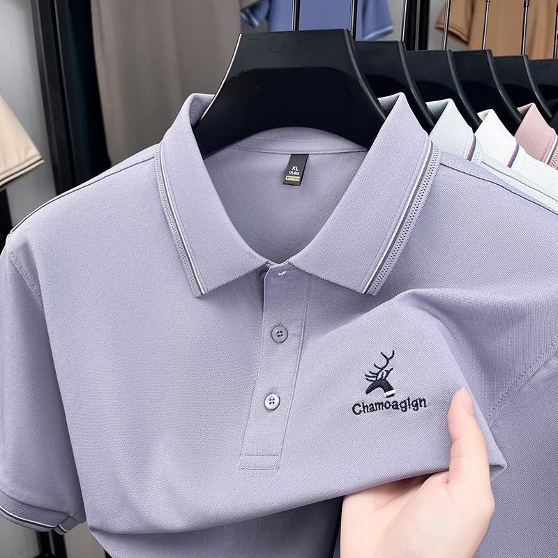Out-Of-App Polo Shirt Short-Sleeved Men'S Light Luxury High-End Embroidered Deer Head Thread Lapel Half-Sleeved T-Shirt