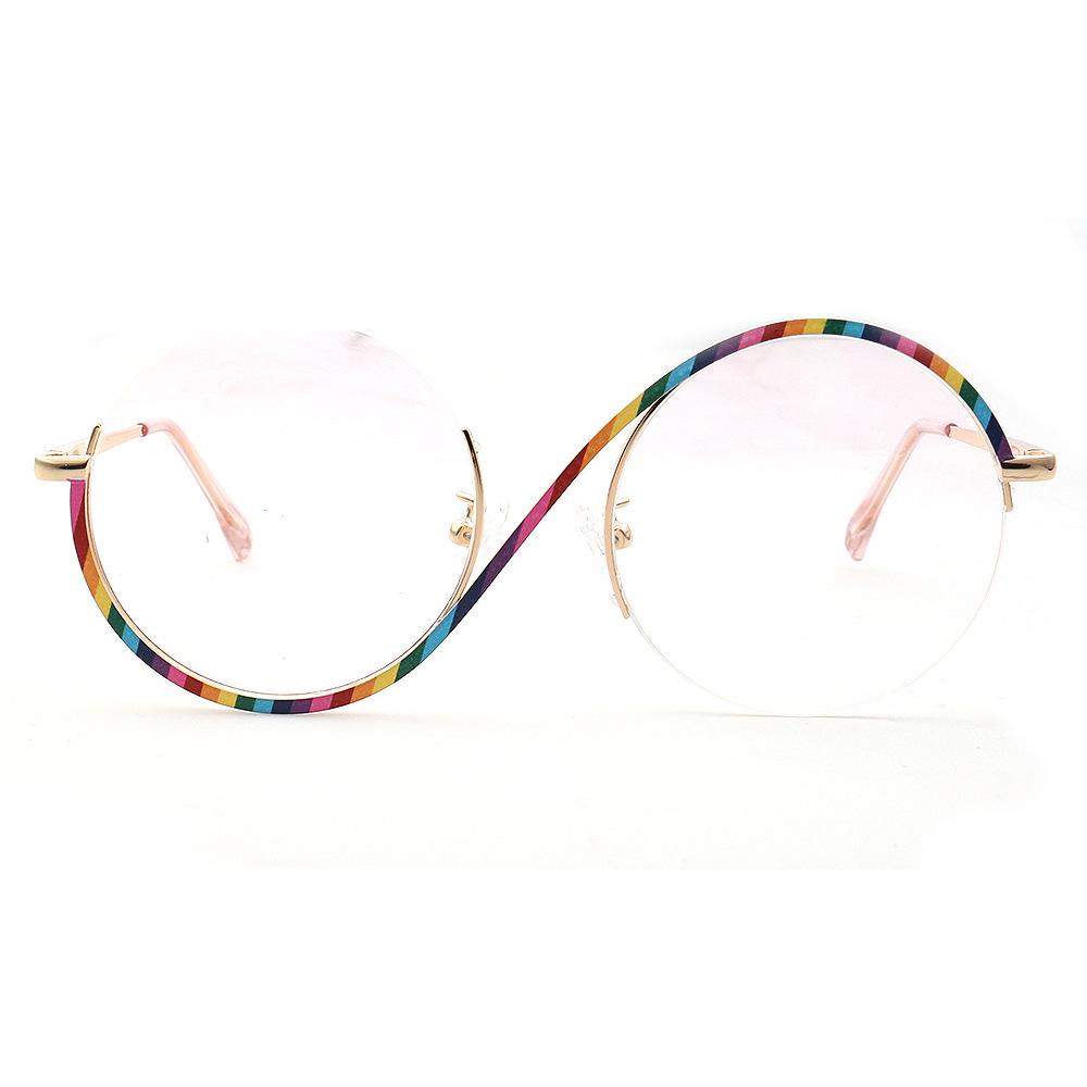 Yuanming Asymmetrical Retro Metal Round Eyeglasses - Fits Anti-Blue Light, TOP520