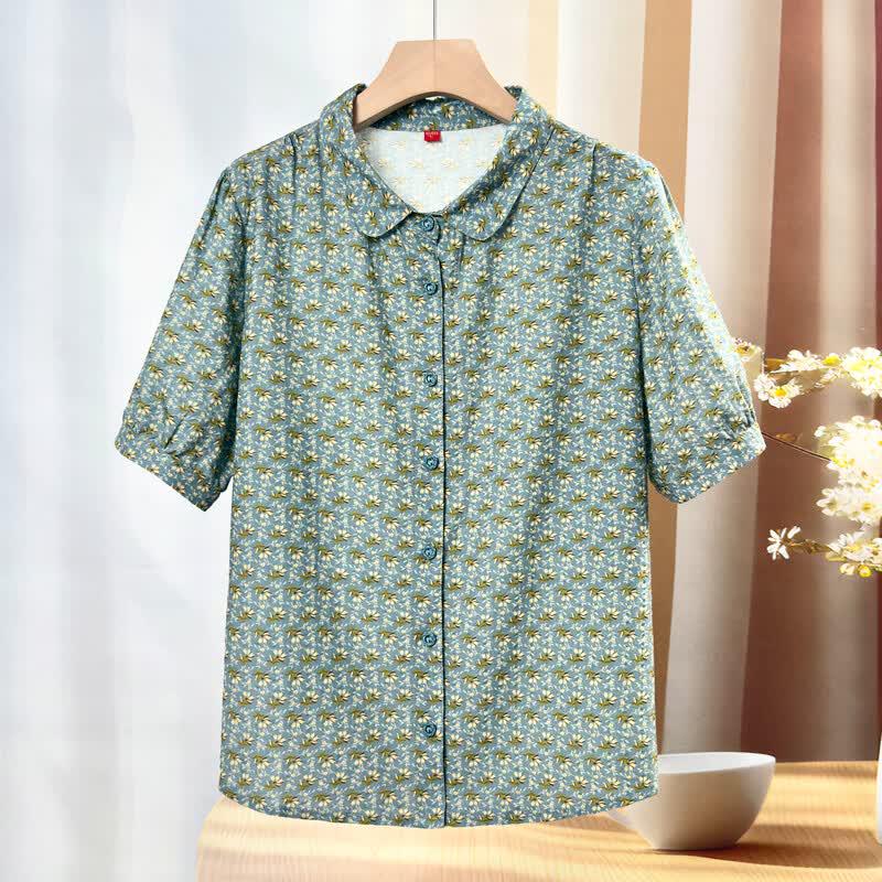 Elderly Women s Pure Cotton Floral Short Sleeve Shirt 3XL
