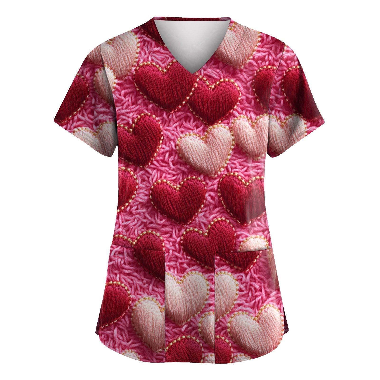 

С Днем святого Валентина, женская мода, V-образный вырез, короткий рукав, рабочая одежда с карманами M