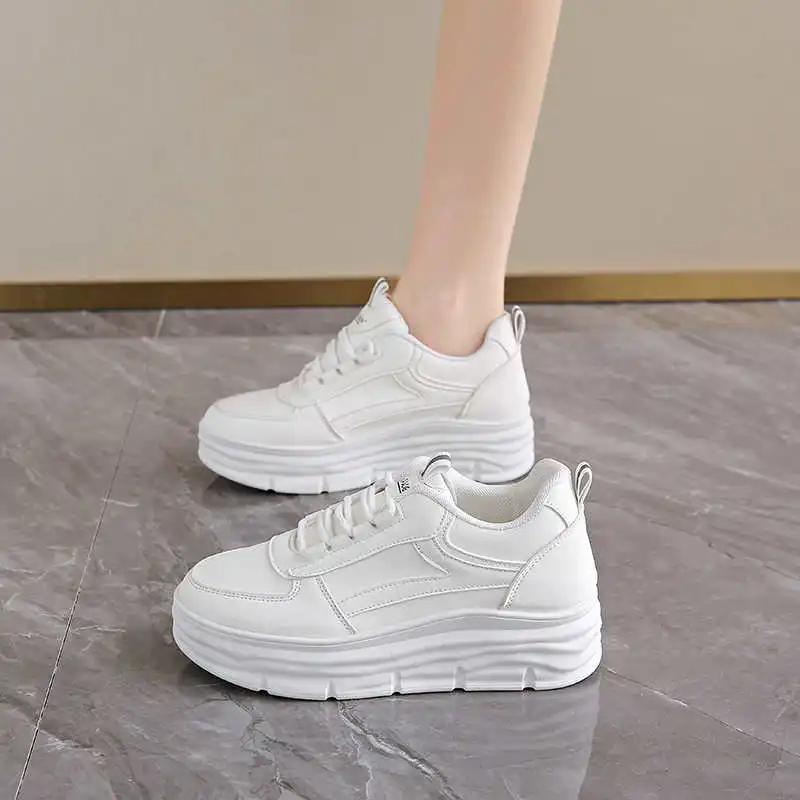 S vázáním Ekokůže Podzimní Kozačky Pro Ženy Pletené Ploché Dámské Boty Tenisky Dámské Značky Sport Vysoká Móda