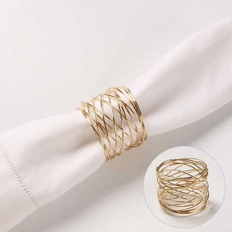 Household Table Supplies Mental Napkin Rings Art Circle Hollow Gold Round Western Handcrafted Weddings Table Decor Napkin Rings