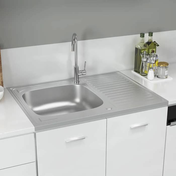 VidaXL Jeu d'Evier de Cuisine et Egouttoir Evier Encastré Lavabo de Cuisine Maison Intérieur Argenté 800x600x155 mm Acier 147233