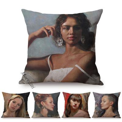 Beautiful Woman Self Portrait Art Sofa Throw Pillow Case Sexy Oil Painting Chair Decoration Square Cushion Cover Cojines