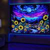 Dermijer Blacklight Moon Sunflower Tapestry Starry Night Mountian UV Reactive Wall Hanging Tapestries Galaxy Space Nature Landscape Tapestry for Home
