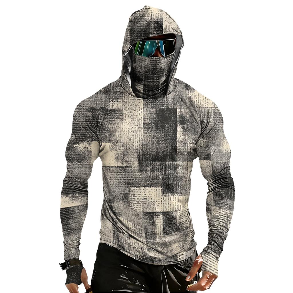 Men's Casual Raglan Hoodie Long Sleeve Sun Protection Shirt UPF 100+ Lightweight Breathable Quick Dry Outdoor Top with Textured Print