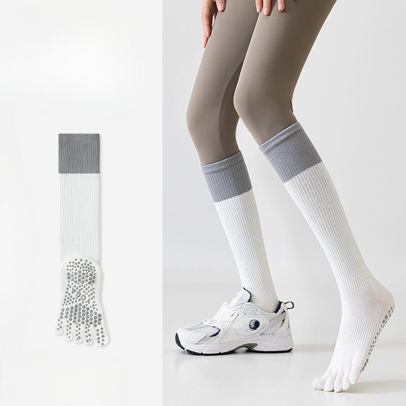 Pilates Women s Five-finger Non-bone-sewn Seamless Long-tube Yoga Anti-slip Calf Socks 1 pair белый