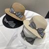 New Simple Hepburn Butterfly Knot Straw Hat Women's Beach Hat French Vintage Pearl Fisherman Sun Hat Bucket Hat