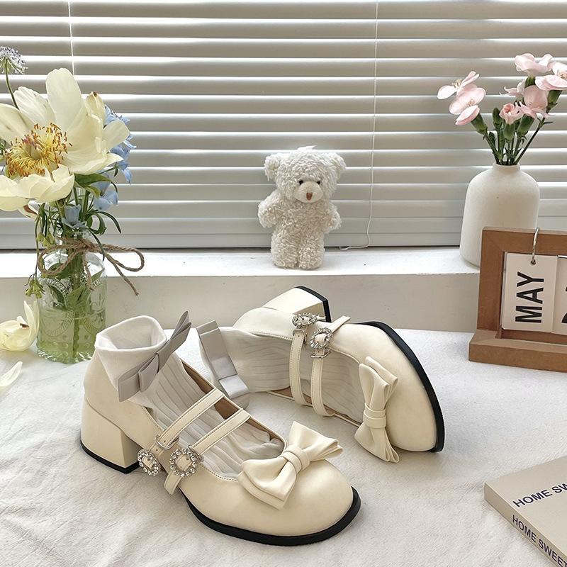 

Sweet sister Mary Jane cute round head high heels Lolita girl student single shoes 2025 spring and summer small leather shoes sweet 35