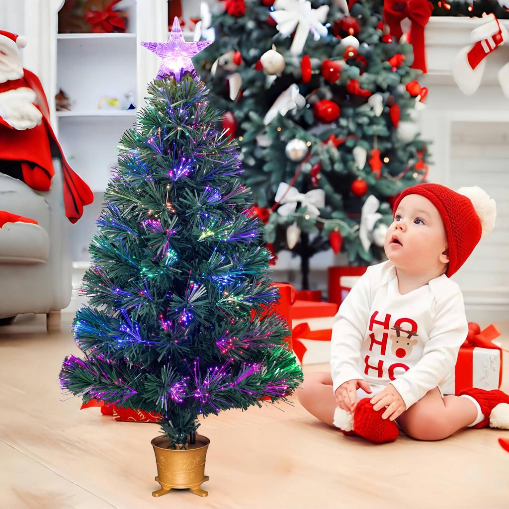 Mini Fiber Optic Tabletop Christmas Tree with Transparent Star Topper YUETJIN 90 Cm High Green Tree