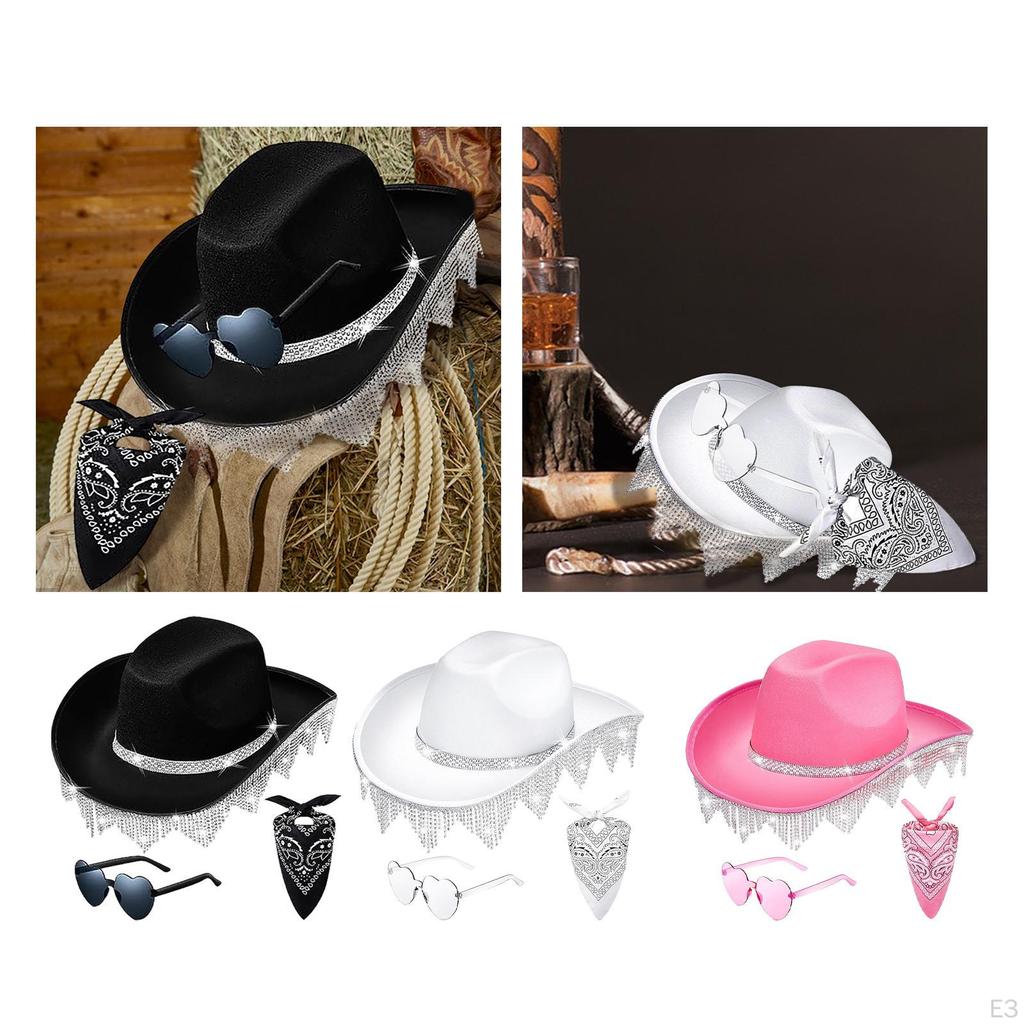 Rhinestones Tassels Hat Bandana glasses Stylh Summer Protection for Costume Outdoor