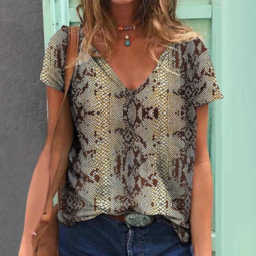 Women's T-shirt Summer V-neck Fashion Short Sleeve Tops Striped Print Women's Clothes Female Oversized Casual Blouse