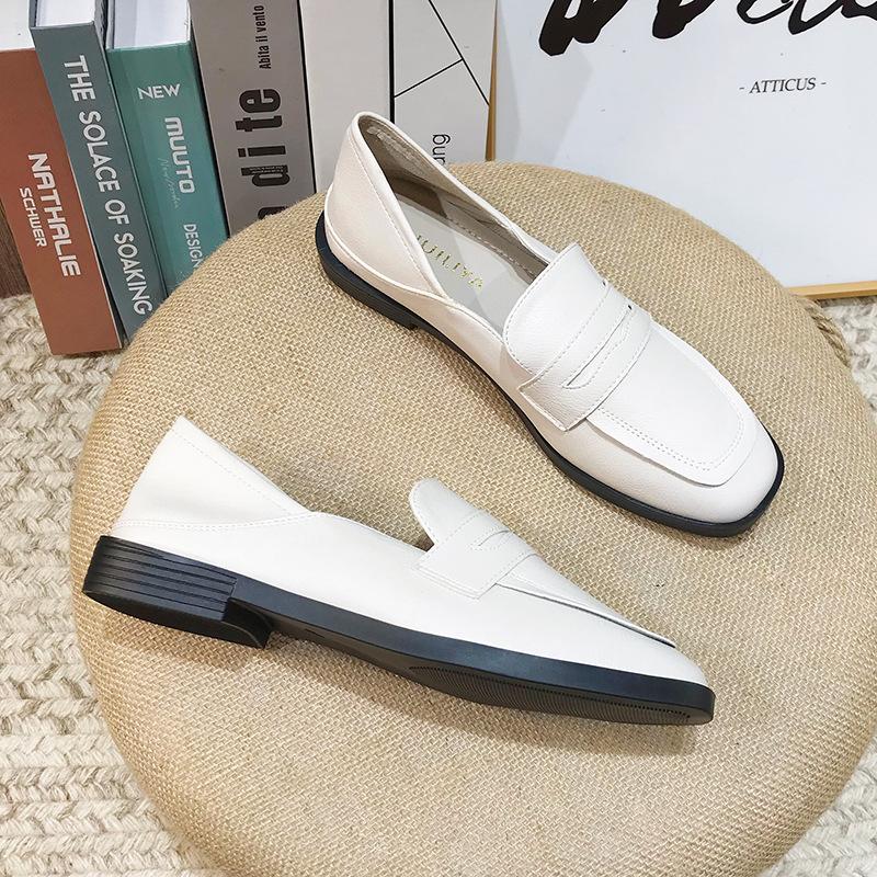 

Ретро лоферы женские в стиле колледжа универсальные одинарные туфли низкий каблук мягкая подошва простые маленькие кожаные туфли женские 1025-1 38 абрикосовый