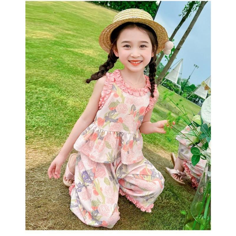 Blumiges Sommer-Weste-Set für Mädchen, Baby-Kinder-Pilzkanten-Zweiteiler