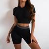 Seamless Short Sleeve Crop Top and High Waist Shorts Set for Women Athletic Workout Yoga Fitness Outfit