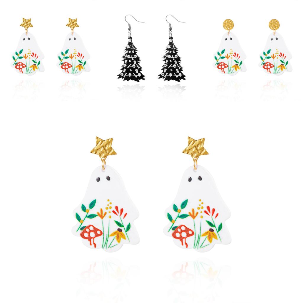 Halloween Ghost Charm Earrings With Cartoon Motif In Acrylic For Female Fashion Accessory