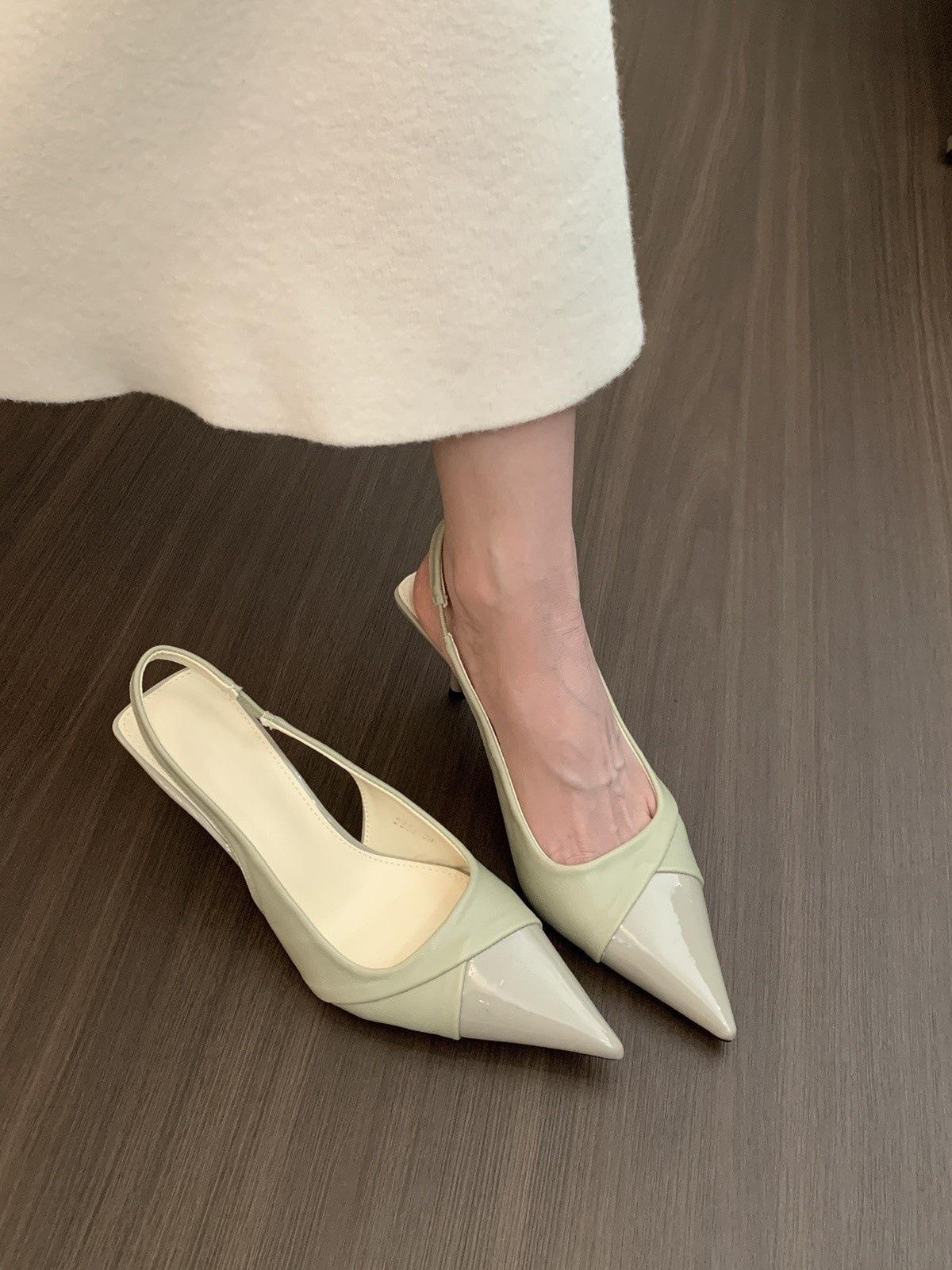 

Черные остроносые туфли на высоком каблуке женские весна 2025 новые французский темперамент элегантные туфли-лодочки на тонком каблуке пустые сандалии одинарные туфли 42 светло-зеленый