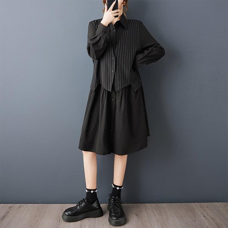 Long Sleeve Plus Size Black Cotton Vintage Dot New In Dresses for Women Casual Loose Spring Autumn Shirt Dress