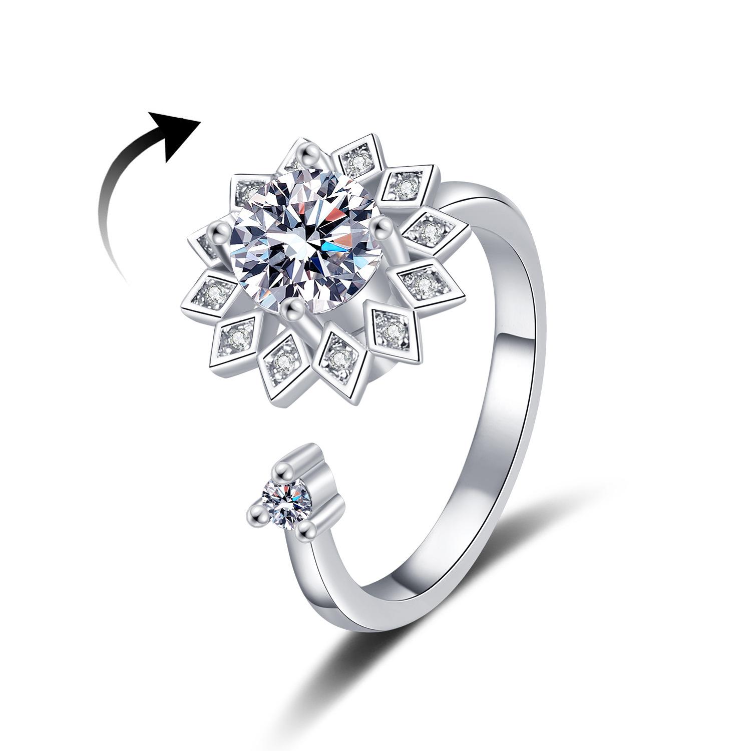 Unzip The Rotating Ring Female Rotating Sunflower Diamond Opening Adjustable Ring Ring opening adjustable