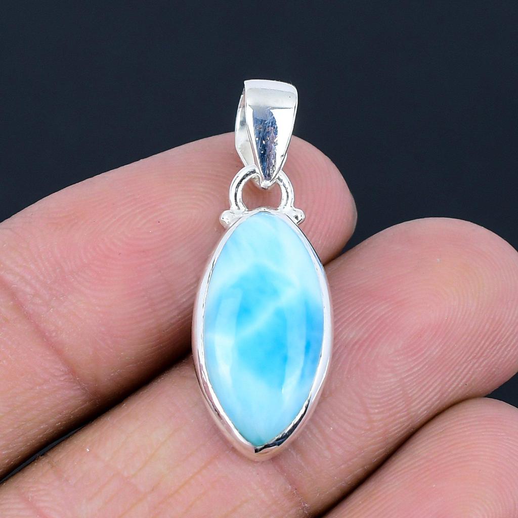 Natural Marquise Shaped Larimar Gemstone Pendant, 925 Sterling Silver, Handmade Pendant Jewelry Gift For Valentine's Day