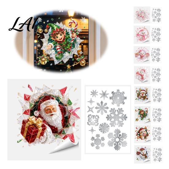 Merry Christmas Room Ornaments 2Pcs Stained Glass Style Window Clings Double‑Sided Printed Xmas Static Durable Holiday Art Decals Snowman