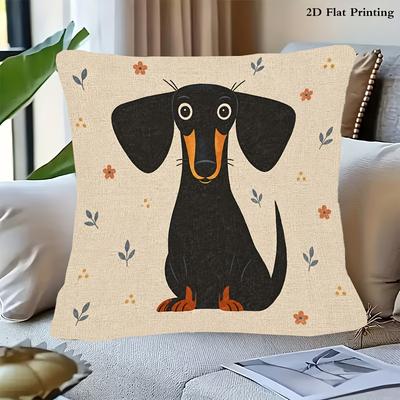 Cushion Cover with Cartoon Dachshund Image, Festive Theme Printed. Features a Hidden Zipper And Suitable for Sofas, Living Rooms, Offices, And Home De
