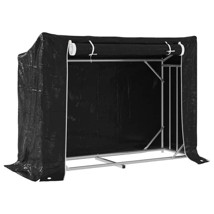 VidaXL Firewood Rack and Rain Cover Galvanized Steel, Log Storage, Fireplace Log Holder, 4104941