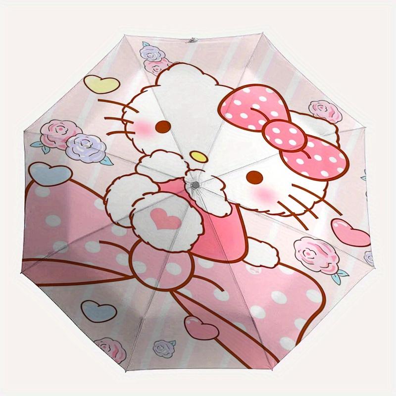 Hello Kitty,Bow Automatic Folding Umbrella-Simple 8-Rib Design, Bright Cartoon Pattern, Durable Iron Frame, Suitable For Travel, Outdoor, Be