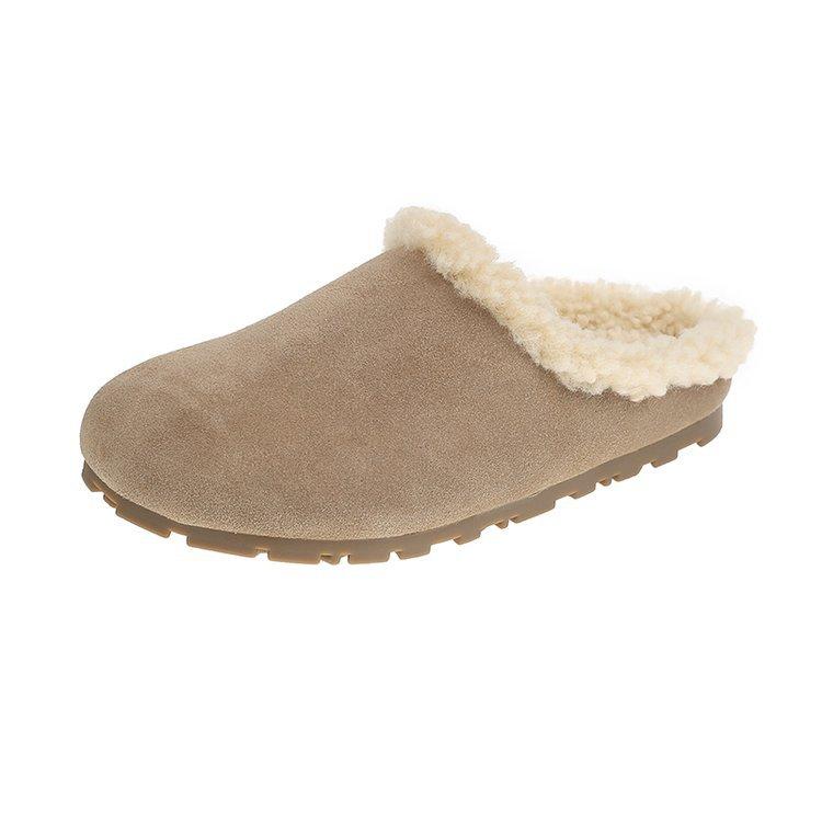 

Leather fur bag head half slippers women s outer wear 2025 new autumn and winter velvet home leisure soft bottom Boken cotton mop 35