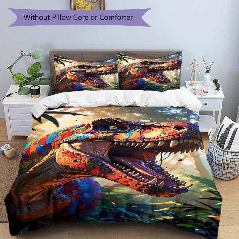 3pcs Bedding Set Dino Jungle Includes 1 Comforter + 2 Pillowcases, Without Pillow Inserts, Soft Comfortable, Lightweight Breathable, Printed