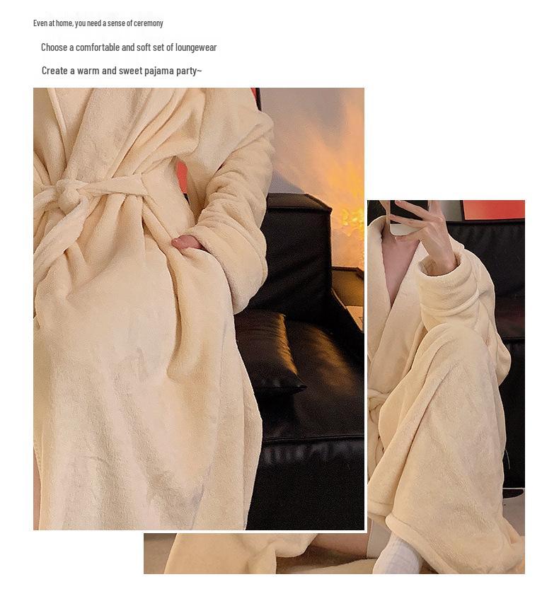 Spot Winter Coral Fleece Bathrobe for Women and Men - Thickened Extra Long Flannel Pajamas