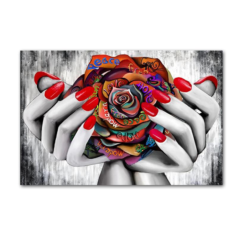 

Граффити Роза Холст Настенные художественные постеры и принты Красный цветок для ногтей Картина Настенное украшение Картина для домашнего декора комнаты 21X30 cm No Frame