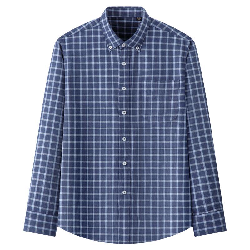New Pure Cotton Brushed Men Casual Plaid Shirts Long Sleeve Soft Autumn Checked Design Business Male tops with pocket