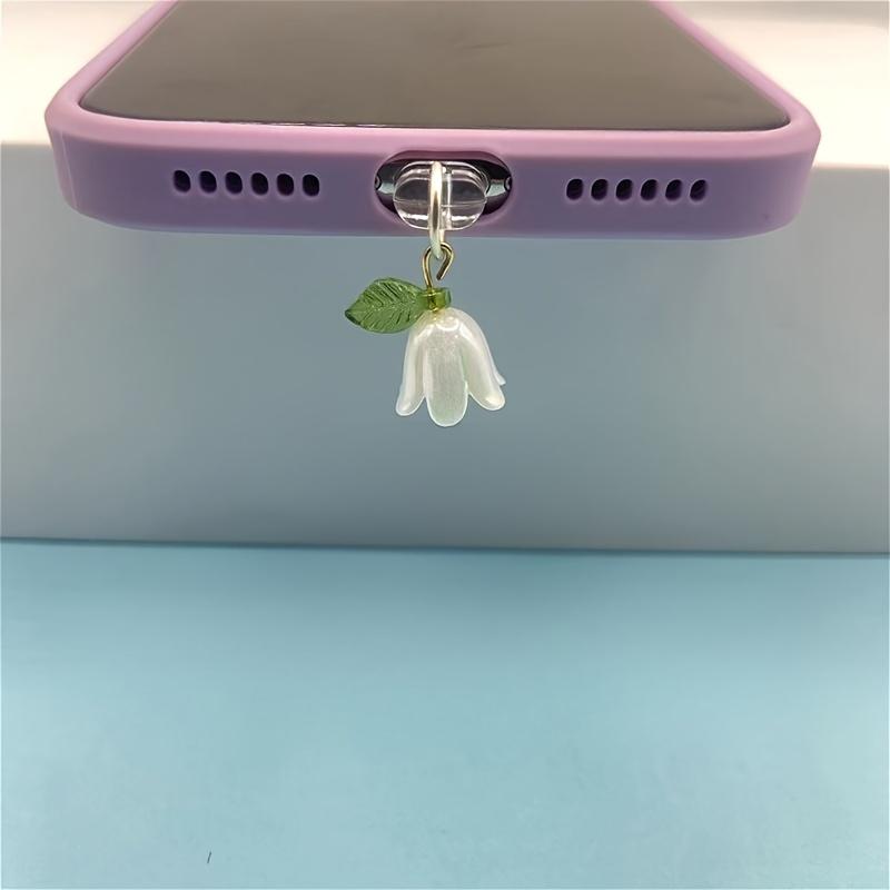 

1 шт. Трехмерный колокольчик-орхидея лист мобильный телефон порт для зарядки пылезащитная заглушка, подвеска с искусственным жемчугом/подходит для iPhone/Type-C ForTypec