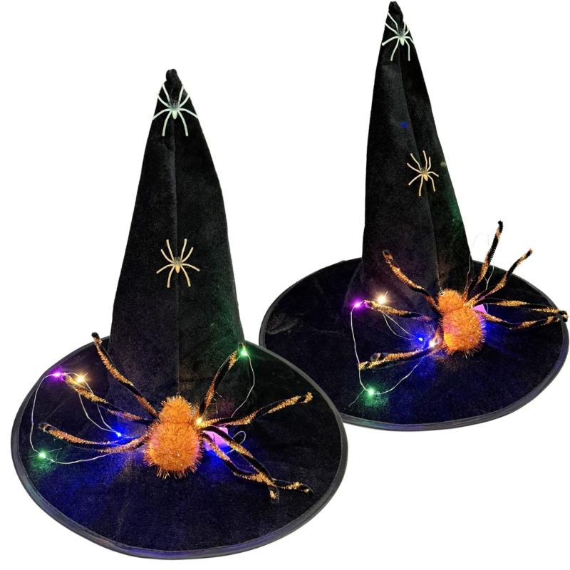 Large Black Witches Witch Hat for Women Led Light Up Witch Caps Halloween Cosplay Costume Accessory for Women Girls