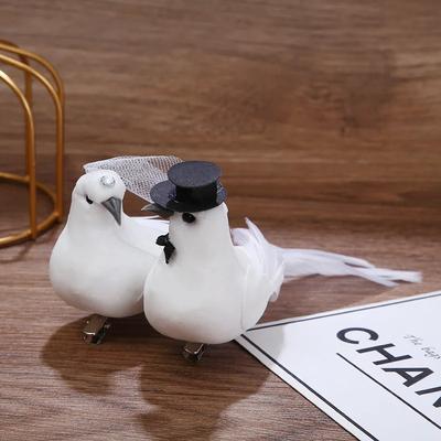 Kreativ Weißes Paar Tauben Plastik Feder Liebe Frieden Tauben Vogel Simulationsfiguren Garten Hängende Deko