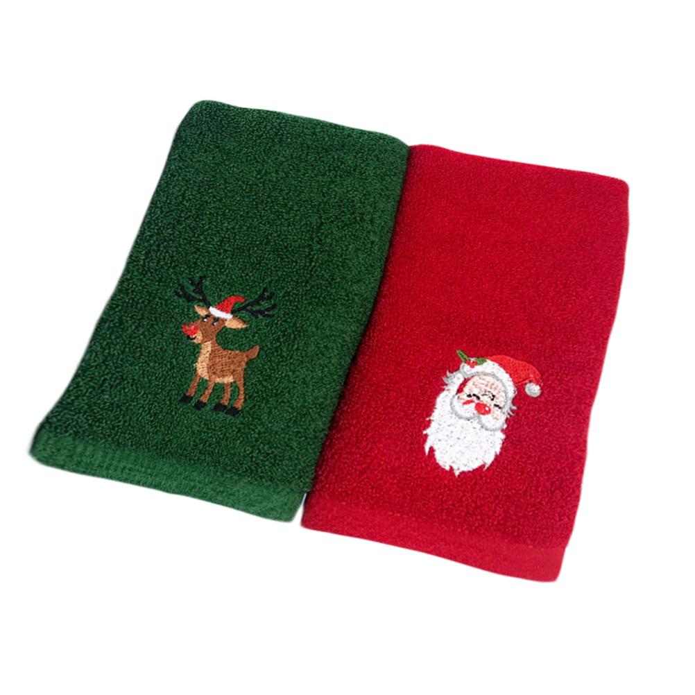 2pcs Christmas Cotton Set Soft Face For Holiday Gift Xmas Towel Embroidery Decor Creative Gift Idea Xmas Elements Cotton Towel