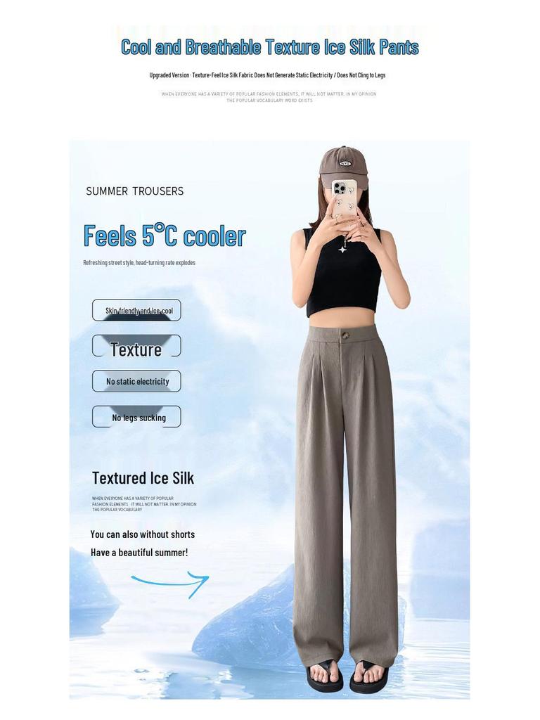 Real Shot 2026 Summer Ice Silk Sun Protection High-Waist Wide-Leg Suit Pants for Women