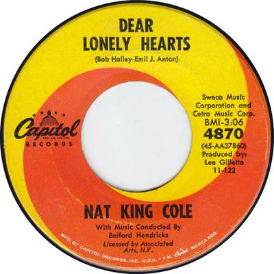 7-Zoll Schallplatte NAT KING COLE - Dear Lonely Hearts / Who's Next In  4870 Capitol Records 1962 US Pop Gebraucht