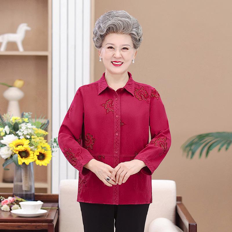 

Elderly Women s Spring Cotton Shirt - Long Sleeve Top for 70-80 Year Olds L (80-100 lbs) красный