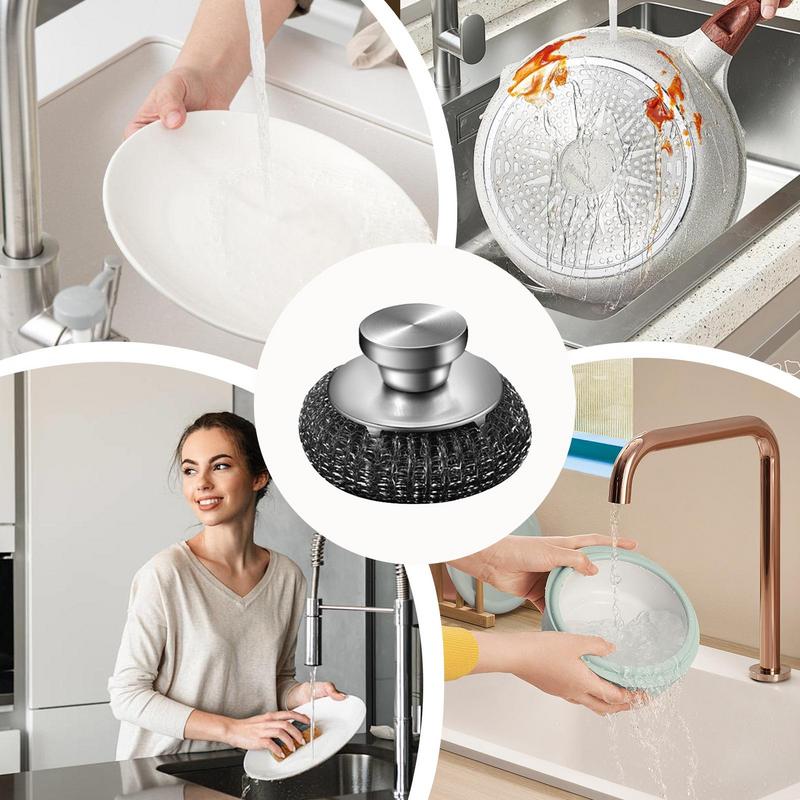 Küchen Edelstahl Spülbürste Metall Schwamm Scheuerschwamm mit Griff für Geschirr Töpfe Pfannen Grills Spüle Reinigungswerkzeuge