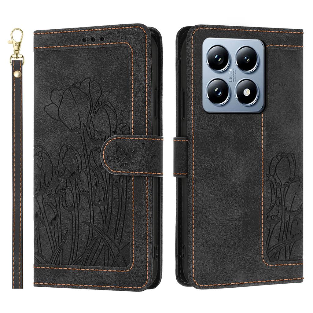 For Xiaomi 14T Pro Tulip Leather Case Phone Cover with 5 Card Slots Wallet