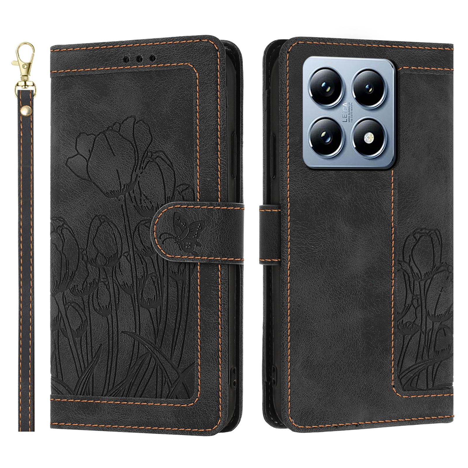 

Для Xiaomi 14T Кожаный чехол-тюльпан Чехол для телефона с 5 отделениями для карт Кошелек Black