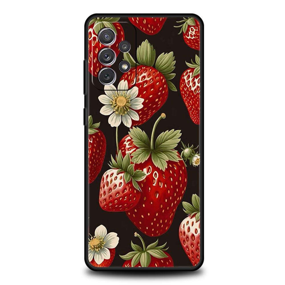 

Phone Case For Samsung Galaxy A17 A15 A13 A51 A71 A41 A31 A21S A07 A05 A35 A55 A23 A25 A33 A53 A73 5G Cover Strawberry Flowers Galaxy A13 5G