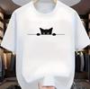 Unisexs Summer Cotton Fashionable Casual Loose Large Cute Cat Pattern Printed Round Neck Short Sleeve Tshirt Top Moisture Wicking