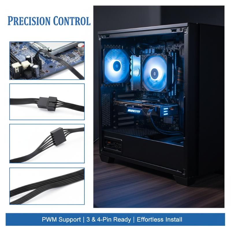 Extend Adapter Cable 2Pcs 4Pin PWM Fan Cable 1 To 2/3 Ways Splitter Black Sleeved Extension Cable Connector Pwm Extension Cables