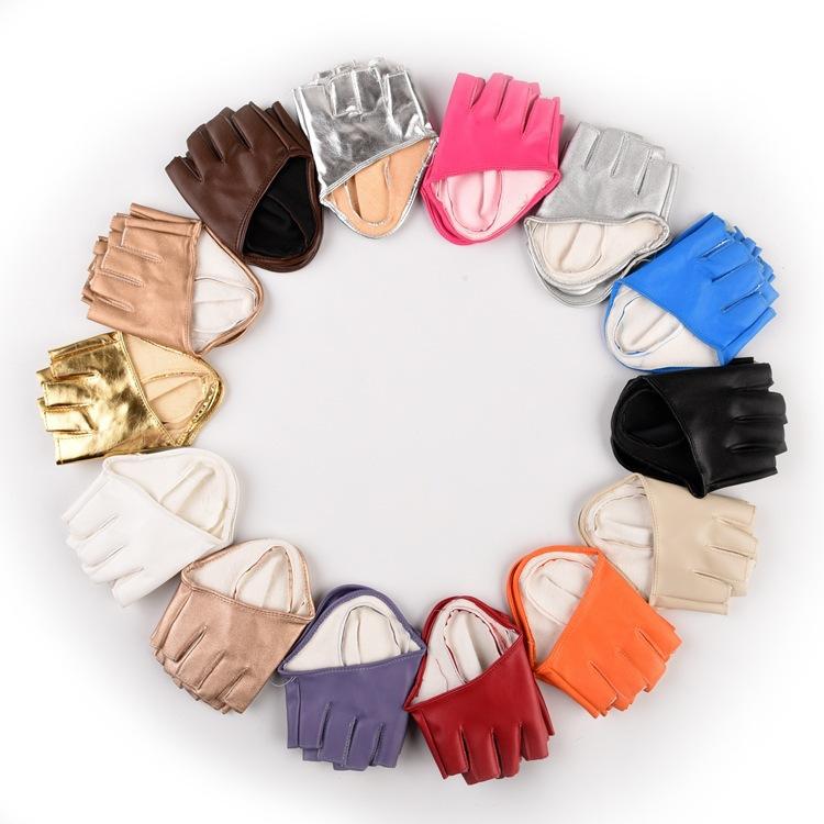 Women's gloves sexy half palm fingerless gloves Women jazz dance ds PU leather semi-finger gloves motorcycle gloves