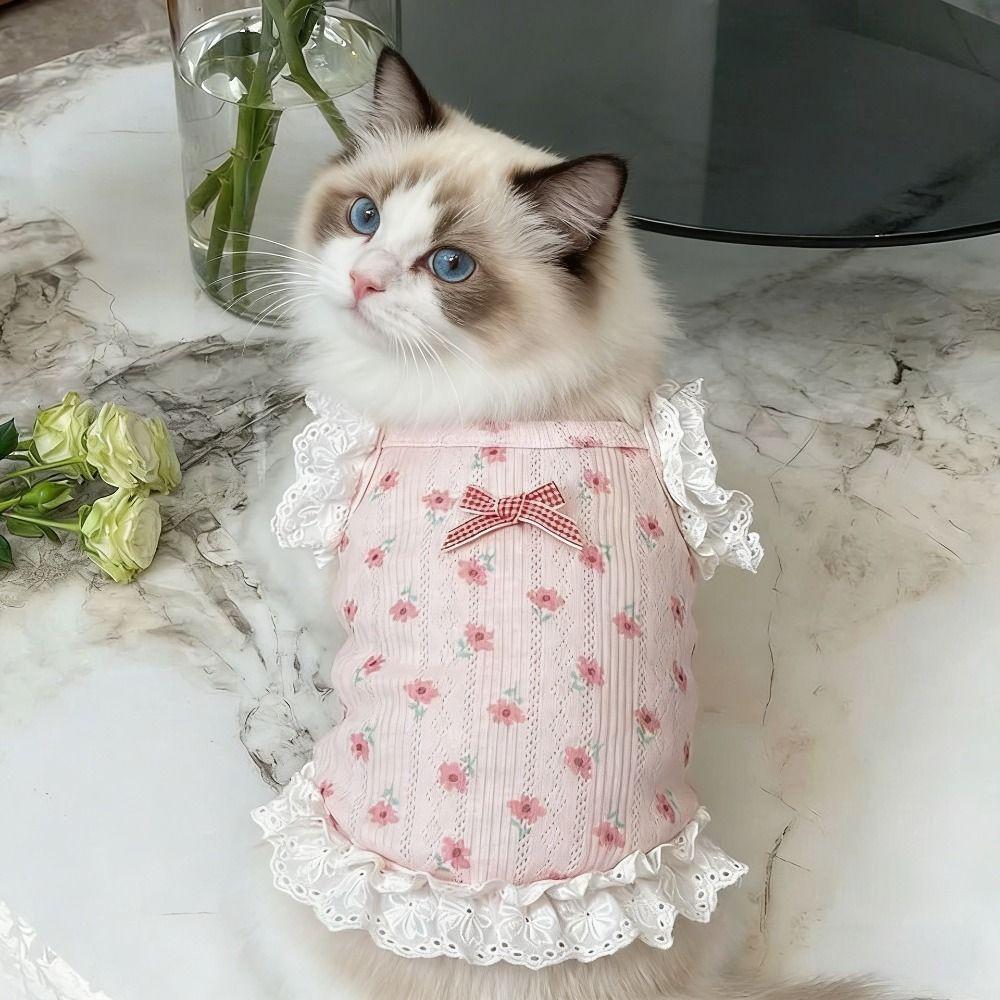 Flower Pattern Pet Camisole Vest Cute Puppy Clothes Princess Dress Floral Dog Dress  Summer Wear